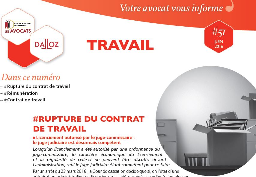 Votre avocat vous informe en Droit du travail - Newsletter CNB - Juin 2016 